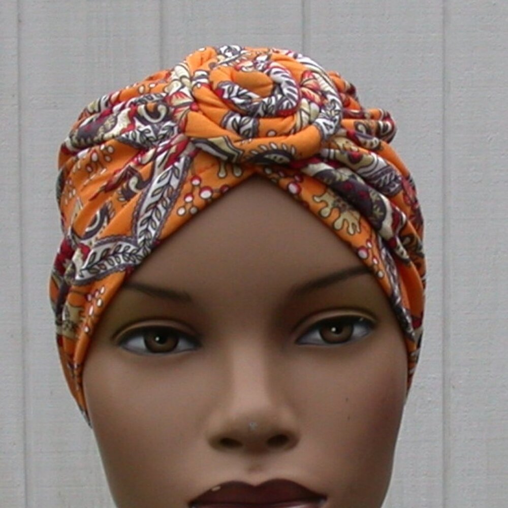 Orange Zulu Instant Wrap Bantu Slip On Cap Jamican Chiney Bumps